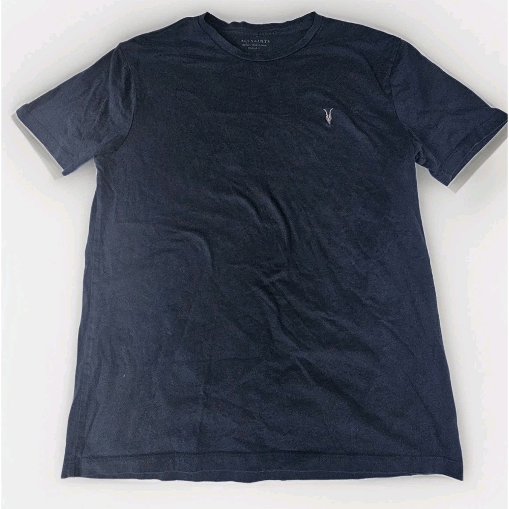 AllSaints Black T-Shirt Ram Skull Logo Men's Size Medium Regular Fit